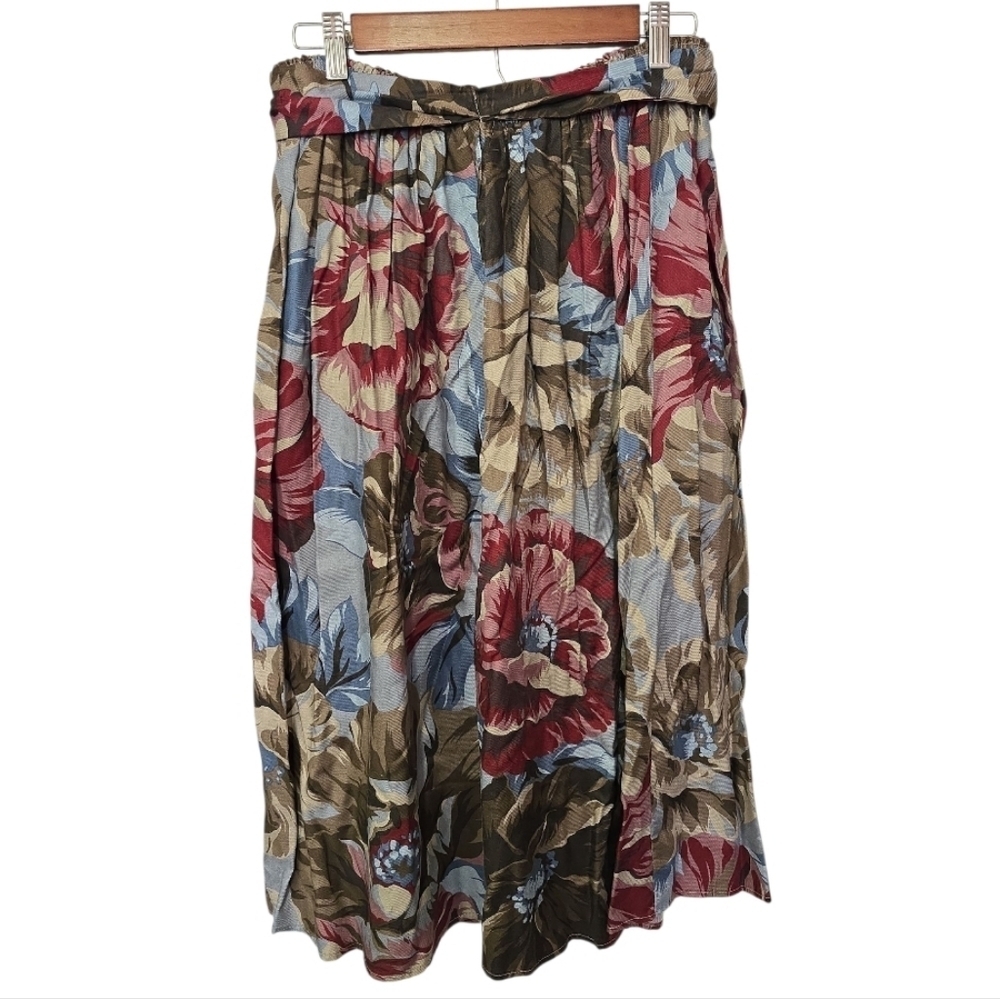 Vintage 90s The Original Pants Plus Floral Maxi Skirt Blue Burgundy Taupe Size L - Picture 4 of 12